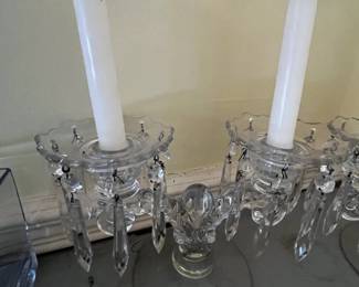 #189 Pair of 2 double Candle Holders w/Glass Prisms - 6" Tall $20.00