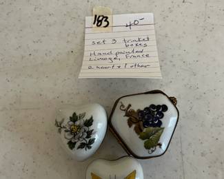 #183 Set of 3 Limoge Trinket Boxes - 2 hearts and 1 other $40.00