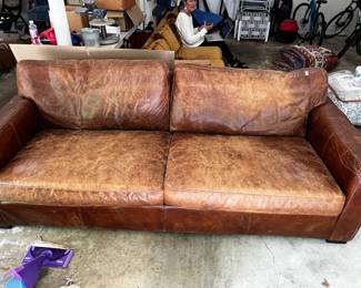 #138 Brown Leather Sofa (as is) 88" Long Loose Back $100.00