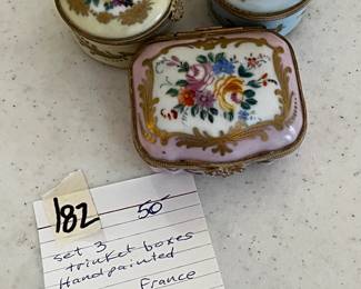 #182 Set of 3 Limoge hand-painted Trinket Boxes $50.00
