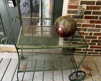 #34 Green Wrought Iron Tea Cart w/2 shelves on Wheels - 34x18x24 $75.00