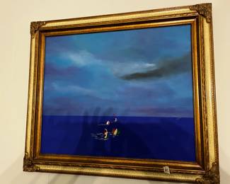 #161 Acrylic Of Sailboats on Ocean signed Framed $100.00