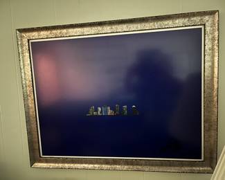 #160 Street Scape w/Blue Background Framed W/Glass - Signed - 31x24 $150.00