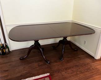 #16 Wood Dining Table w/3 leaves (no chairs) double pedestal carved legs w/wood Ball & Claw Feet - 76-142 x 46x30 $175.00