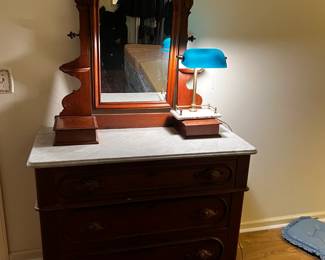 #127 antique dresser with marble top 3 drawer mirror 42x20x34 mirr34x43 $375.00