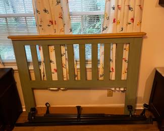 #121 green queen headboard with holiday frame $100.00