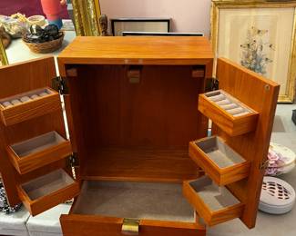 #93 Wooden Jewelry Box w/1 drawer and flip-out sides - 11x6x14 $20.00