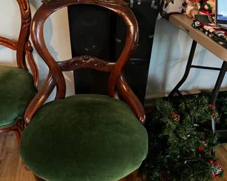 #117 leaf side chair with green seat $40.00
#118 bubble back chair green seat $40.00