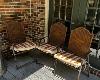 #19 Set of 3 Plastic Wicker Back Canvas Seat w/cushion Outside Chairs $30.00
2 sets of these