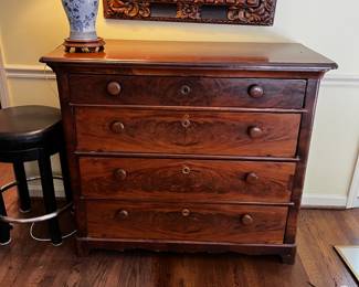 #8 Antique 4 Drawer Chest w/burl wood front (as is some finish and back piece off) - 44x20x38 $275.00