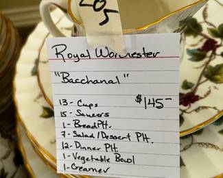 #205 Royal Worchester Set of 13 China place settings - mixed set $145.00