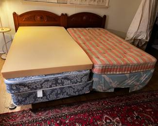 #128 pair of mahogany twin headboard with mattresses $200.00