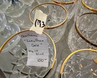 #193 Gorham Lady Ann Gold Edging set of 10 white wine glasses $100.00