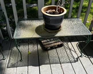 #27 Green Aluminum Glass Top Coffee Table - 36x18x16 $75.00