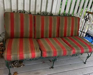 #38 Green Wrought Iron Sofa 72" Long w/Cushions (as is needs cleaning) $150.00
#40 Pair of Green Wrought Iron Side Chairs (with cushions as is) $150.00