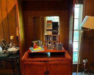#77 Oak TV Cabinet w/2 doors - 42x21x75 (missing Doors on Front and Back is cut out) $30.00