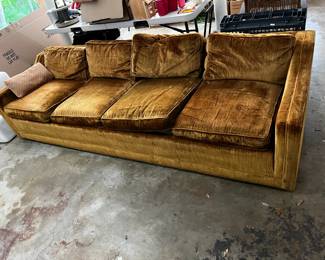 #132 Heavy Gold Velvet Mid-Century Sofa w/4 loose cushions - 8' Long - You Move $100.00