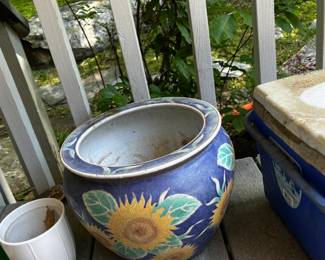 #43 Blue Coy Pot w/sunflowers on it $30.00