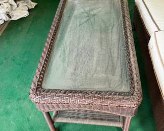 #47 Brown Plastic Wicker GBC Coffee table w/glass top - 36x20x20 $20.00