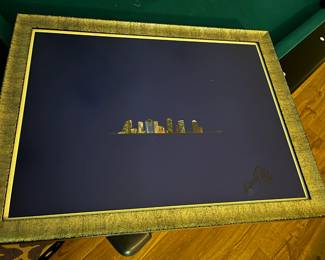#160 Street Scape w/Blue Background Framed W/Glass - Signed - 31x24 $150.00