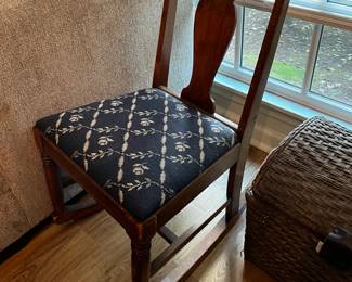 #120 sewing rocker with blue needle point seat $45.00