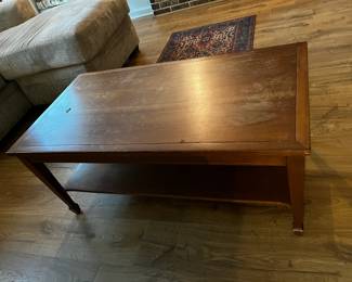 #113 wood table coffee table 40x21x17 as is finish $25.00