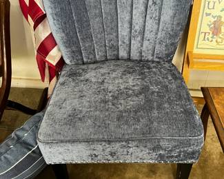 #142 Armless Green Velvet Channel Back Chair w/nail head Trim $45.00