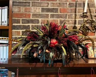 #81 Flower Arrangement in Ceramic Base w/feathers $30.00