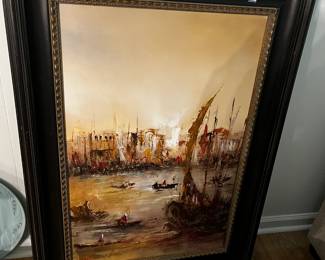 #159 Oil Painting of Water w/City Scene in Background Framed - 34x47 $100.00