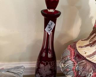 #203 Ruby Red Bohemian Wine Decanter - 16" Tall $20.00