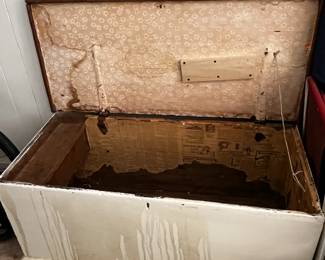 #145 White Painted Trunk w/Wood Top w/Box w/lid inside - 45x20x21 $30.00
