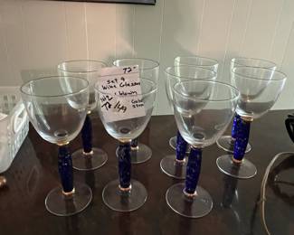 #149 Wine Glasses Hand-Blown Cobalt Blue - Gold Stem - set of 9 $72.00