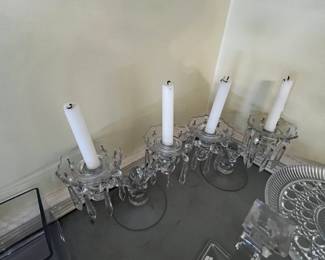 #189 Pair of 2 double Candle Holders w/Glass Prisms - 6" Tall $20.00