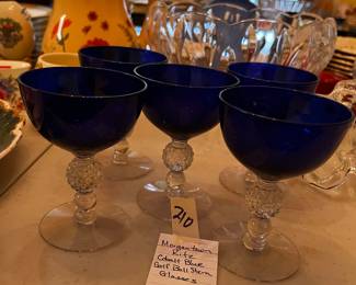 #210 Morgan Town Ritz Cobalt Blue Golf Ball Stem Glasses $20.00