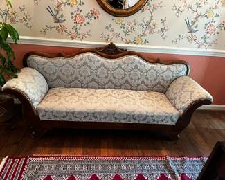 #66 Green Cambel Back Anique Sofa w/wood Carved Back & Legs - 6'Long $175.00