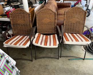#139 Set of 3 Brown Plastic Wicker/Metal w/canvas Seat w/cushion $30.00