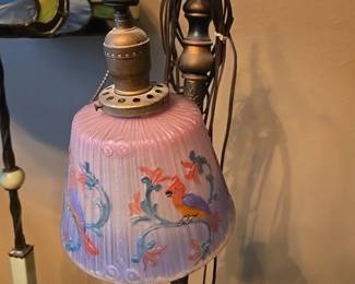 Antique lamp with glass shade