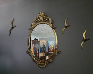 Solid brass mirror, brass birds