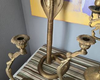 Brass candlesticks - cobra & mermaids
