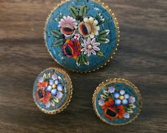 Italian mini mosaic brooch & earrings