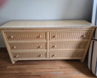 Wicker with glass top chest of drawers