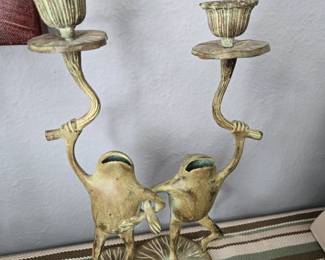 Brass frog candle holder