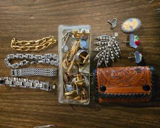 Men's stainless steel bracelets, tie bars & cuff links, vintage jewelry