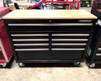 Husky 46in 9 Drawer Mobile Work Bench w/ Wood Top