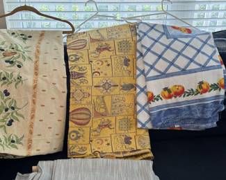 Table cloths from Italy and Turkey. Silver one is a banquet size