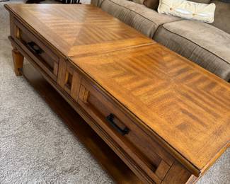 Coffee table with drawers One side lifts to use comfortably as a table