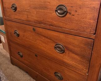 Antique 3 drawer chest with brass pulls
34h x 41 w