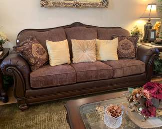 Faux leather and cloth sofa