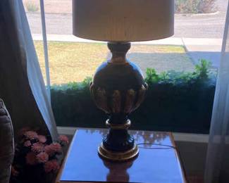 Enduring 1970 s End Table And Glass Brushed Lamp