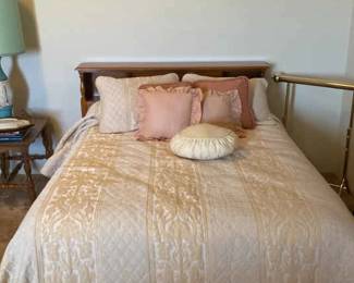 Full Size Bed With Wood Headboard, Mattress, And Accessories